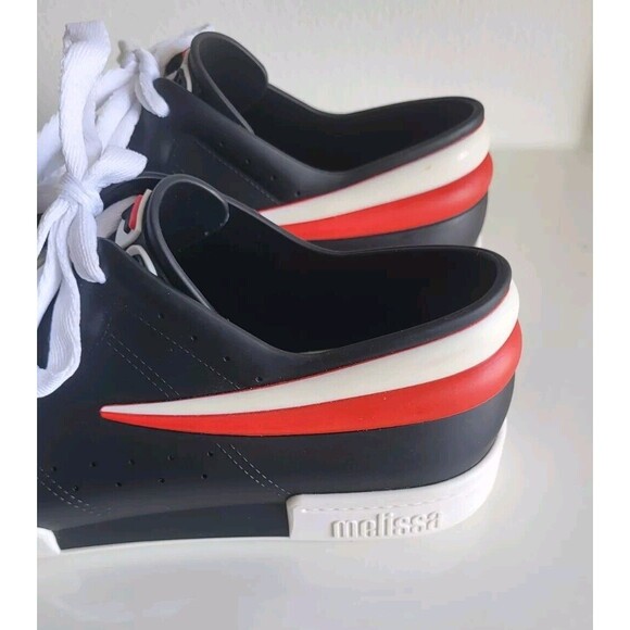 Melissa X Fila Women's Ruber Black Lace-up Jelly Red Stripe Sneakers Size 7 - Picture 9 of 13